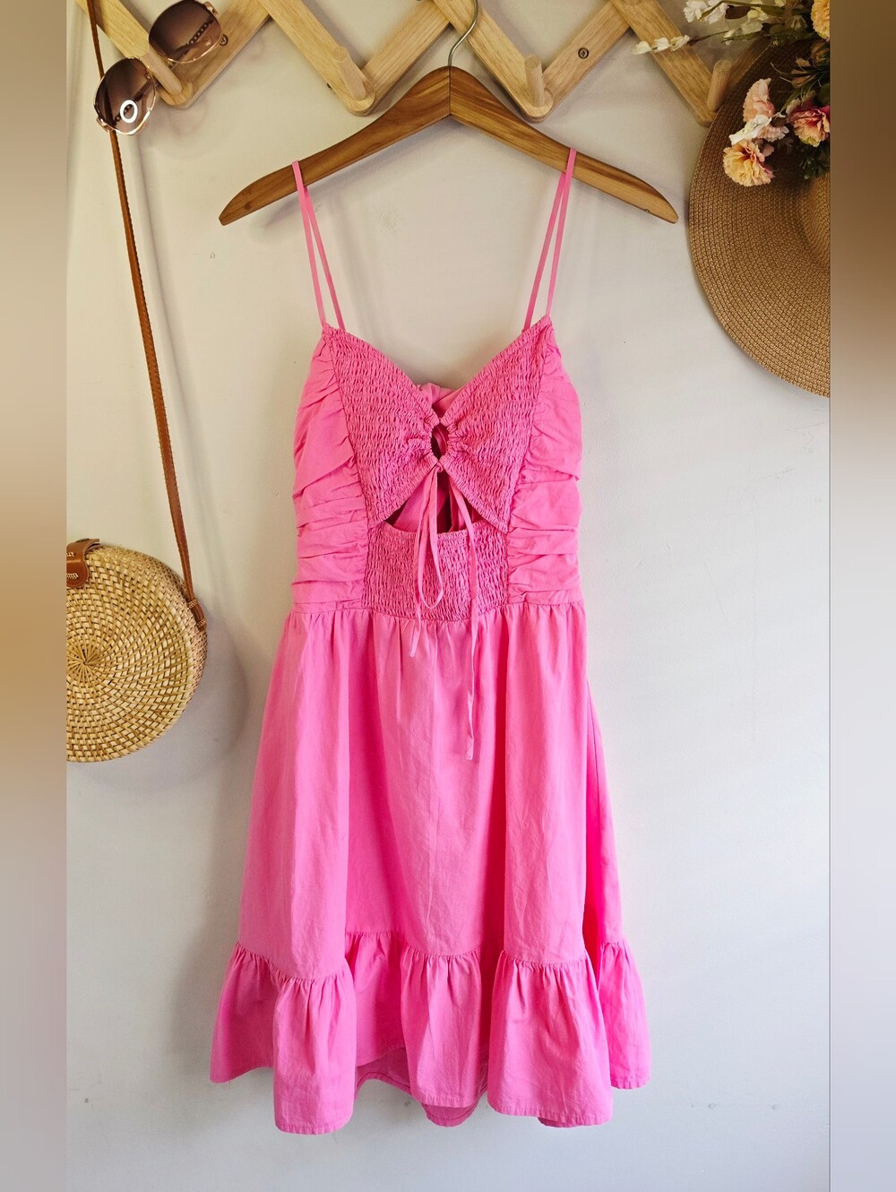 ILLA ILLA Hot Pink Smocked Mini Dress with Tie Front